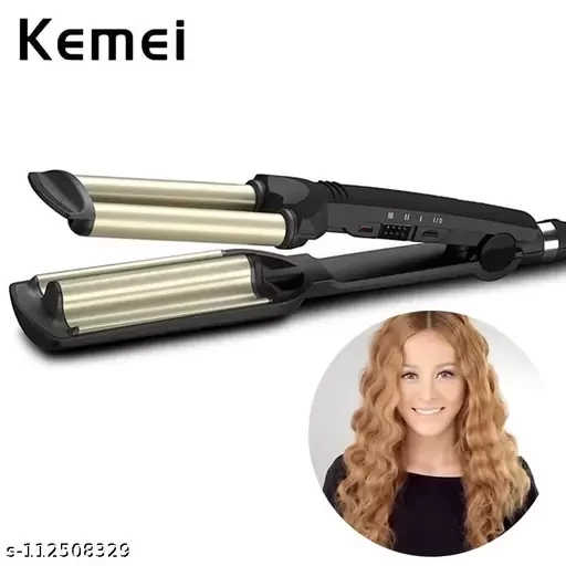 Kemei KM-2022 Hair Curling Ceramic 3 Barrel Clamp Curler Random Color